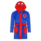 Spiderman Bademantel Kinder Jungen Fleece, Spidermann Morgenmantel Kinder mit Kapuze (DE/NL/SE/PL, Numerisch, 116, Regular, Blau-Rot)