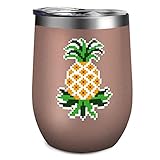340 ml Edelstahl-Weinflaschen mit Strohhalm und Deckel, Reisebecher, Pixel, Ananas, Neuheit, Tasse, Wasserflaschen, Geschenke für Boss, Geschenke, Wein-Wasserflasche