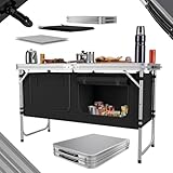 24MOVE® Campingküche Praia faltbar, höhenverstellbarer Campingschrank Alu Reiseküche mit Arbeitsplatte und Staufächern, Outdoor Camping, tragbar
