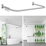 KULACO Duschvorhangstange U Form/L Form, [80-90]×[160-180]×[80-90] Duschstange Ecke aus SUS304 Edelstahl, Verstellbare Duschvorhangschiene mit Deckenhalter inkl. 22 Duschvorhangringen für Badezimmer
