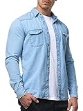 Indicode Herren Mike Hemd mit 2 Brust-Tasche aus Baumwolle | Herrenhemd für Männer Blue Wash XL