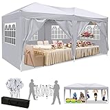 Pavillon 3x3m/3x6m, Faltpavillon Wasserdicht Gartenpavillon mit 4 Seitenteilen Partyzelt UV Schutz 50+ Faltzelt mit Hochwertiges 210D Oxford-Gewebe für Strand / Hochzeit / Camping (3x6M, Weiß)