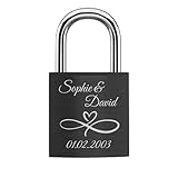 mtb more energy Graviertes Liebesschloss, frei gestaltbar mit vielen Farben, Motiven & Schriftarten - personalisiertes Liebes-Schloss Vorhängeschloss - individuelles Pärchen-Geschenk - Schwarz