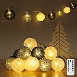 Ewikin Lichterkette Baumwollkugeln, 20 LED Kugeln Lichterkette USB & Batteriebetrieben, Lichterkette Kinderzimmer mit Fernbedienung, Cotton Ball Lichterkette Innen für Zimmer Deko, Hochzeit, Party