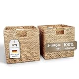 Casa Mina® Aufbewahrungskorb geflochten ideal für alle Regale I Nachhaltiger Seegras Korb geflochten aus Naturmaterial I Flechtkorb mit Griffen I Pflegeleichter, modern geflochtener Korb 27x27x27cm
