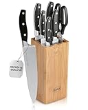 RÖSLE CUISINE Bürsten Messerblock, 7-tlg. Set: Bambusholzblock mit 5 scharfen Küchenmessern und einer Küchenschere, Klingenspezialstahl, Fingerschutz, scharfes Messerset für alle Schneidearbeiten