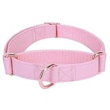 Weich Leder Hundehalsband, Verstellbar Hund Halsband mit Nylon Geflochten & Zugstopp, Stilvollen Rose Gold Metall Zughalsband Dressurhalsband für Kleine Mittlere Große Hunde Anti-Zug Walken M,Rosa