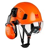 Mustbau Forsthelm, EN397 Schutzhelme mit Kapselgehörschützern und Visier, 53 bis 63 cm Verstellbarer Kopfumfang, strapazierfähiges ABS-Material Für Bauwesen, Forstwirtschaft, Maschinen - Orange