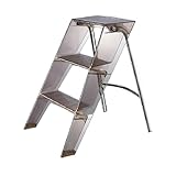 Kompakte transparente Klappleiter – Acryl-Tritthocker mit Anti-Rutsch-Pedal, ideal für Küche und Büro, leicht, braun, Haushaltshelfer