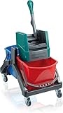 Leifheit Professional Nasswischwagen Duo mit Zwei 17 L Eimern, hochwertiger und Stabiler Reinigungswagen, Putzwagen mit Abnehmbarer Handhebelpresse