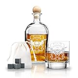 LOOXIS Personalisiertes Whisky Geschenkset mit Namen & Motiv graviert - inkl. 1x 300ml Whiskyglas, 700ml Karaffe, 1x Steineiswürfel- Geschenkidee Männer, Vatertag, Weihnachten - Geschenkset 1, Motiv 2