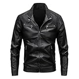 vejtmcc Herren Motorradjacke Kunstlederjacke Kunstleder Farbvarianten Jacke Bikerjacke, Übergangsjacke Leder Echtlederjacke Lederjacke Aus Kunstleder, Stehkragen Herrenjacke Lässiger Mantel