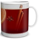 TRIOSK Tasse Glühwein mit Glühweinmotiv Glühweinglas Optik Geschenk lustig für Frauen Männer Glühweinfreunde Arbeit Büro Kollegen Jungs Glühweintrinker Weihnachten, Keramik 300ml