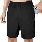 AUYAO Sporthose Kurz Herren, Trainingshose Herren Kurz, Herren Sport Shorts, Gymshort Leichte Schnell Trocknend Laufshort Kurze Hosen mit Reißverschlusstasche, Tennis Short Sportbekleidung(Schwarz/L)