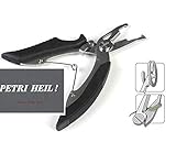 # Eine Schere schwarz oder rot für geflochtene Schnur und Sprengringzange kombiniert,Split Ring Pliers ca 13cm + gratis Petri Heil! Aufkleber (schwarz)