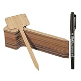 Worown 30 Stück Umweltfreundliche Pflanzenschilder aus Bambus, Extra lange T-förmiges, Langlebiges Pflanzschilder Holz mit Schwarzem Ölmarker mit Doppelspitze – Wasserfest (H:18cm x W:6cm)