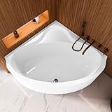 ECOLAM Badewanne Eckbadewanne Bala 140x140 cm + Schürze | moderne Wanne mit Sitz | symmetrische Acrylwanne Eckwanne Top QUALITÄT I Ablaufgarnitur Füße Silikon Komplett-Set Design