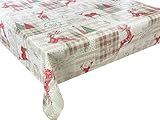 Wachstücher Tischdecke Wachstuch Gartentischdecke wasserdichte Abwaschbar Weihnachten Beige Rot Ren 140 cm RUND