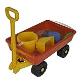 Simba 107130802 - Hand-Sandwagen, 7 Teile, Handwagen 100kg Tragkraft, Eimer, 2X Sandform, Schaufel, Rechen, Gießer, 47x30cm