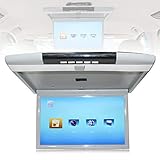 Roboraty Auto-Overhead-flip-down-Monitor, 17,3 Zoll 16: 9 Ultradünner Digitaler Tft-Bildschirm 1080p Video Auto-Overhead-Player Dachmonitor Hdmi USB Sd-anschluss Ir Und Fm,Grey
