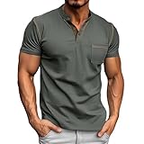 Donason Herren Henley Shirt Sommer Kurzarm Knopf T-Shirt mit Brusttasche und Grandad-Ausschnitt Kurzarmshirt Casual Basic Tops Tshirt für Männer