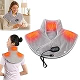 Kabellos Heizkissen Nacken Schulter, Elektrisch Nackenwärmer mit Akku 5000mA, USB Schulterwärmer Sable-Stoff, Nackenheizkissen mit 3 Heizstufen & 3 Vibrationmodi, für Nacken Schultern (A)