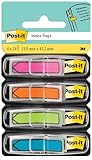 Post-it Index Pfeile, Blau, Orange, Rosa und Grün, 4 x 24 Haftstreifen im Spender 11.9 mm x 43.2 mm - Für Dokumente und Wichtige Informationen