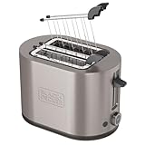 Black+Decker - Toaster BXTOA901E 900W | 2 Schlitze mit Selbstzentrierung | 7 Bräunungsstufen | 3 Glimmer-Heizbänder | 3 Funktionen | Herausnehmbare Krümelschublade | Edelstahl