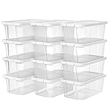 SONGMICS 12er Set Aufbewahrungsbox mit Deckel, Schuhaufbewahrung Speicherbox Transparent Mit Deckel Kunststoff für Schuhe bis Größe 41 LSP12WT
