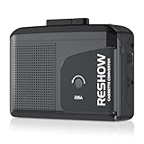 Reshow Kassettenspieler tragbar, eingebautes Mikrofon & Lautsprecher, USB Kassette zu MP3 Konverter, umgekehrte Aufnahme auf Band, Kassettenrecorder mit Kopfhörer（Schwarz）