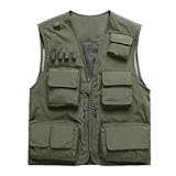 MQMYJSP Herren Outdoor Multi-Taschen Anglerjacke dünn V-Ausschnitt army EN8 L