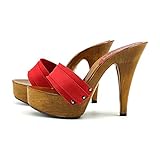 Kiara Shoes Rote Clogs mit hohem Absatz, Obermaterial aus Stoff, hergestellt in Italien – K9101 Rosso (ROT, EU Schuhgrößensystem, Erwachsene, Damen, Numerisch, M, 36)