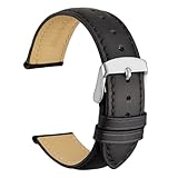 WOCCI 20mm Vintage Leder Uhrenarmband mit Edelstahl Silber Schließe (Schwarz)