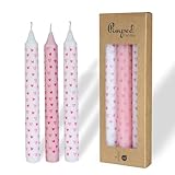COMFORDER Stabkerzen Set bedruckt, 3x Tafelkerzen mit Motiven – kleine Herzen, 20cm, 7 Stunden Brenndauer (Weiß + Rosa)