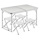 TBATM Tragbares Klappbarer Multifunktionstisch, Höhenverstellbarer Outdoor Wasserdichter Campingtisch Robuster Outdoor Gartentisch, Ideal für Reisen Picknicks Strand Balkon,White3
