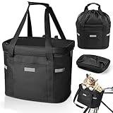 Anhow All-Inclusive Fahrradkorb, Faltbar Wasserdicht Fahrrad Lenkerkorb Fahrrad Korb für vorne mit Schnellmontage Halterung für Pendeln, Draußen, Einkaufen - Schwarz/ 22-31.8 mm Lenkerdurchmesser