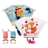 2er Set Kinderdrachen - Mini Pocket Kite Meerjungfrau Fuchs - Einleiner Flugdrachen Drachen für Kinder Mädchen ab 3 Jahre mit Drachenschnur und Streifenschwänze, Blau und Rosa