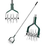 Yeelor Rotary Grubber Pinne Einstellbarer S/S Griff Rotary Pinne mit abnehmbaren massiven Metallzinken Gartenkultivator Rasenfräse und manuelle Pinne zum Lösen und Mischen von Erde