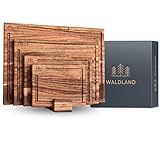 WALDLAND Premium Schneidebrett Holz 4er Set (40x30, 33x24, 27x18, 21x15) I inkl. Brettständer I Holzbrett Küche I Schneidebrett Set aus robustem Akazienholz