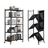 SEVEN COMFORT Klappbares Regal, 5-Etagen Lagerregal, Metallregal mit Rädern – 100 kg, für Küche, Badezimmer, Wohnzimmer