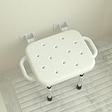 Duschklappsitz Für Wandmontage, Duschsitz Klappbar Wandmontage mit Rutschfesten Stützfüßen, Ablauflöcher, Hohenverstellbar Duschstuhl bis 300 KG, Duschhocker für Senioren Schwangere Behinderte