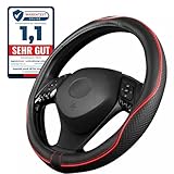 Upgrade4cars Lenkradbezug Universal 37-39 cm Rot Schwarz in Leder-Optik | Lenkradhülle für Sommer & Winter | Autozubehör Innenraum Geschenk-Ideen | Geschenke für Frauen und Männer