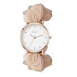 JewelryWe Uhren Damen Elastisch Haarband - Einzigartige Einfache Analog Quarz Armbanduhr Frauen Mädchen Uhr mit Champagner Haargummi Elastisch Armband