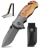 BERGKVIST® K19 Klappmesser (Einhandmesser) mit Holzgriff & Titanium für Outdoor & Survival - 3-in-1 Taschenmesser mit Glasbrecher, Gurtschneider & Feuerstahl