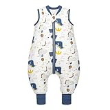 MIKAFEN Baby Schlafsack Winter mit Füßen 2.5 Tog 100% Baumwolle Kinder winterschlafsack für Jungen und Mädchen 90cm/Höhe95-105cm,Dinosaurier