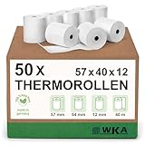 WKA 50 Thermorollen 57mm x 40m x 12mm, Bonrollen, Kassenrollen, Thermo-Bonrollen