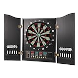 JJsdwin Elektronische Dartscheibe, Dartboard Kabinett mit 12 Dartpfeilen und LED-Anzeigen, Profi E Dart Scheibe für Büros, Gärten, Kneipen und Partyräume, Schwarz