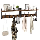 YMYNY Wandgarderoben mit Ablage, 2er Set Wandregal in einem Paket, Garderobenhaken mit 8 Doppelhaken, 80cm für Hüte, Kleidung, Dekoration im Eingang, Flur, Küche, Schlafzimmer, Braun HWS001H-2