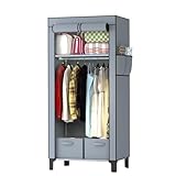 LOEFME Stoffkleiderschrank 161x59x45 cm – Faltbarer Kleiderschrank mit 2 Aufbewahrungsboxen & Seitentaschen, Stabiler & Tragbarer Stoffschrank für Schlafzimmer, Wohnung & Wohnheim, Grau