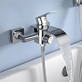KULACO Badewannenarmatur Wasserfall, Wasserhahn Badewanne Mischbatterie mit Druckschalter, Einhand Badewanne Armatur aus Messing, Bad Duscharmatur Aufputz Wannenbatterie für Badezimmer - Chrom
